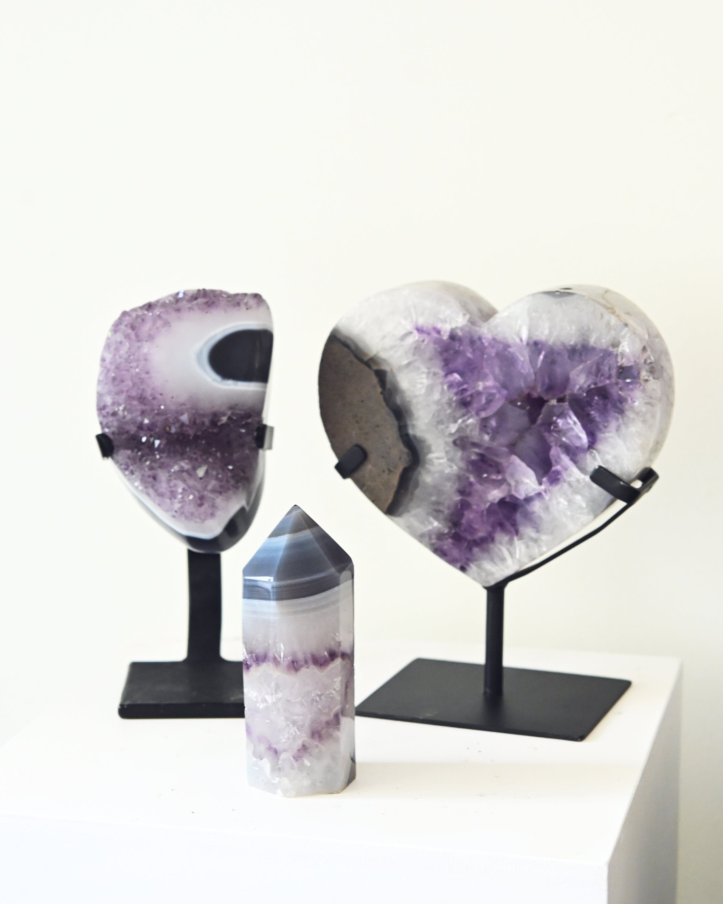 Amethyst Calm & Protection Trio – XL Heart, Geode & Tower