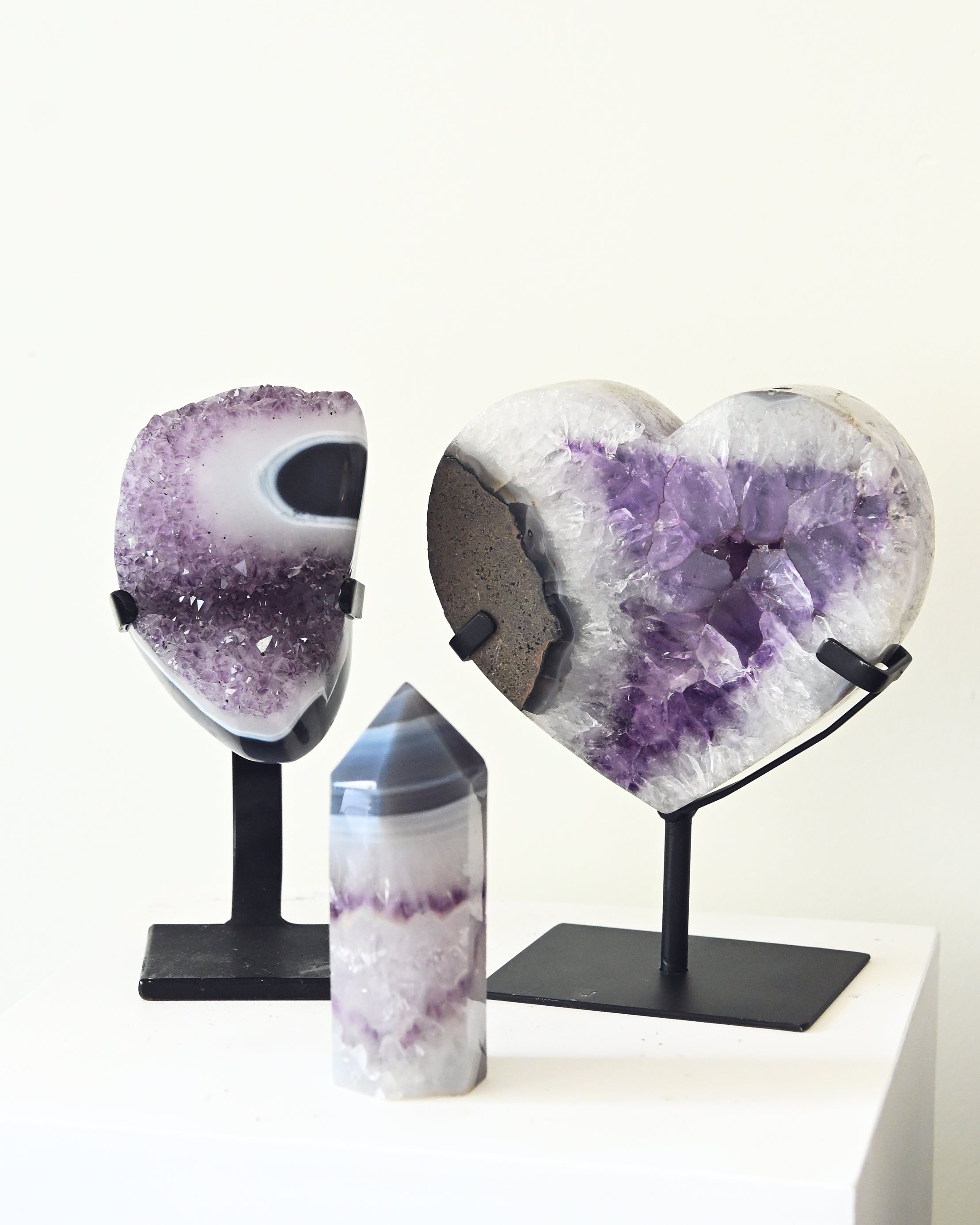 Amethyst Calm & Protection Trio – XL Heart, Geode & Tower