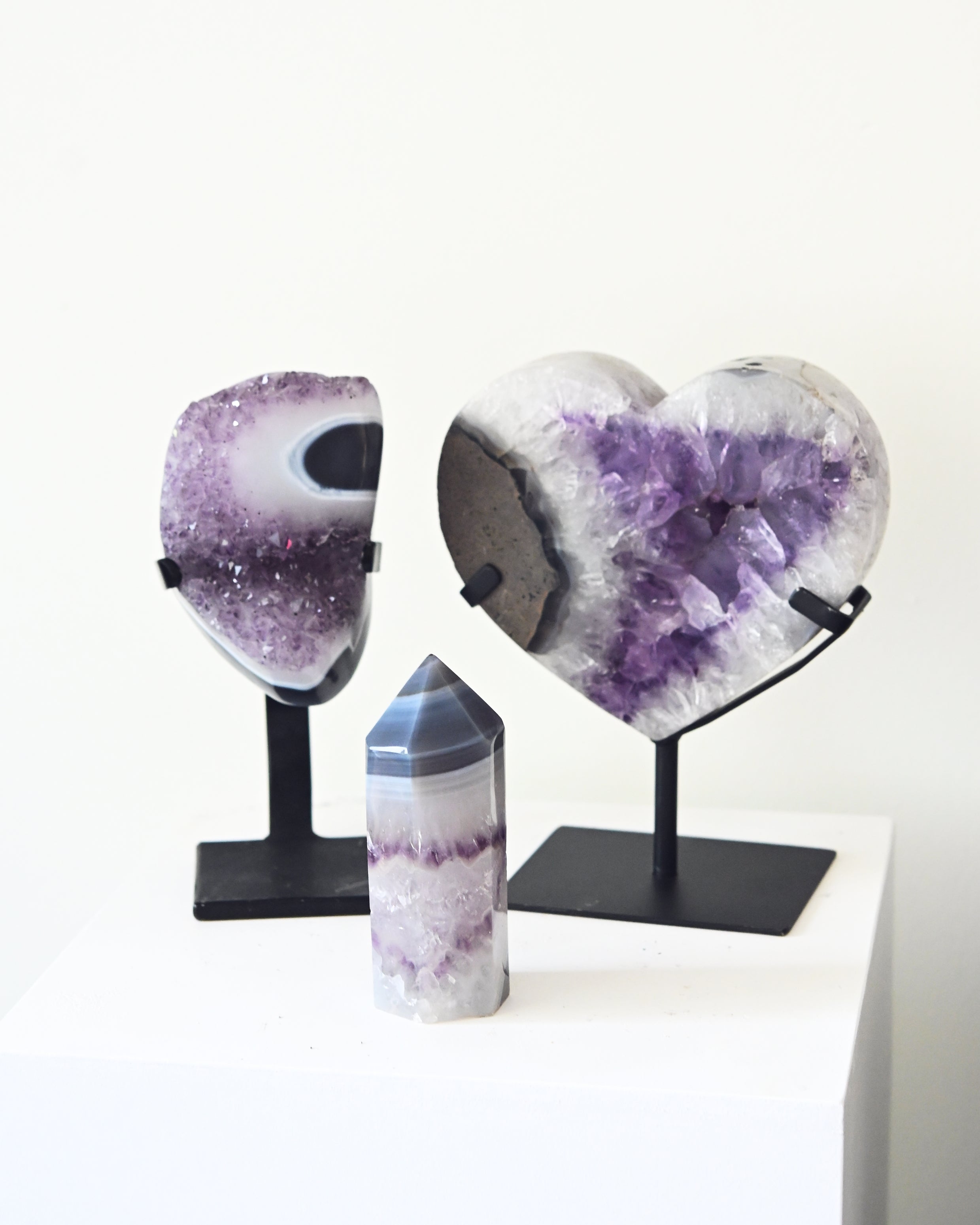 Amethyst Calm & Protection Trio – XL Heart, Geode & Tower