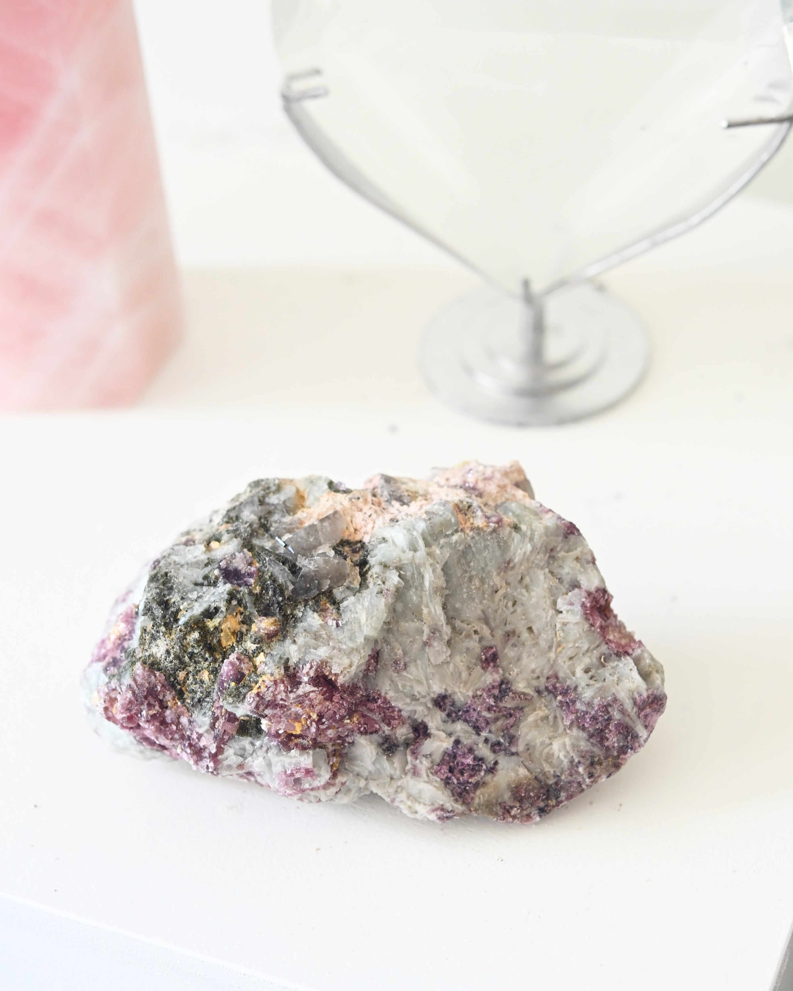 Love + Harmony Crystal Trio – Rose Quartz, Quartz Heart + Lepidolite w/ Tourmaline
