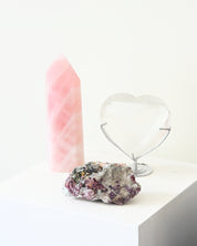 Love + Harmony Crystal Trio – Rose Quartz, Quartz Heart + Lepidolite w/ Tourmaline