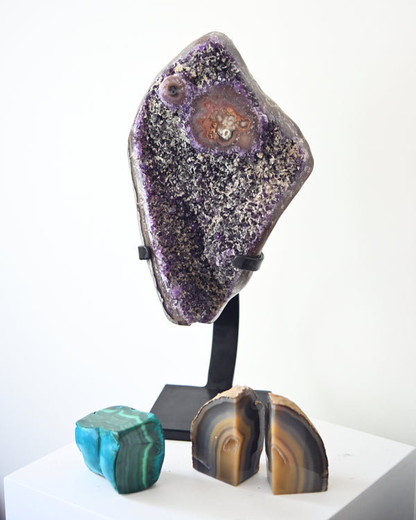 The Protector’s Collection – Amethyst on Stand, Chrysocolla-Malachite & Agate Bookends