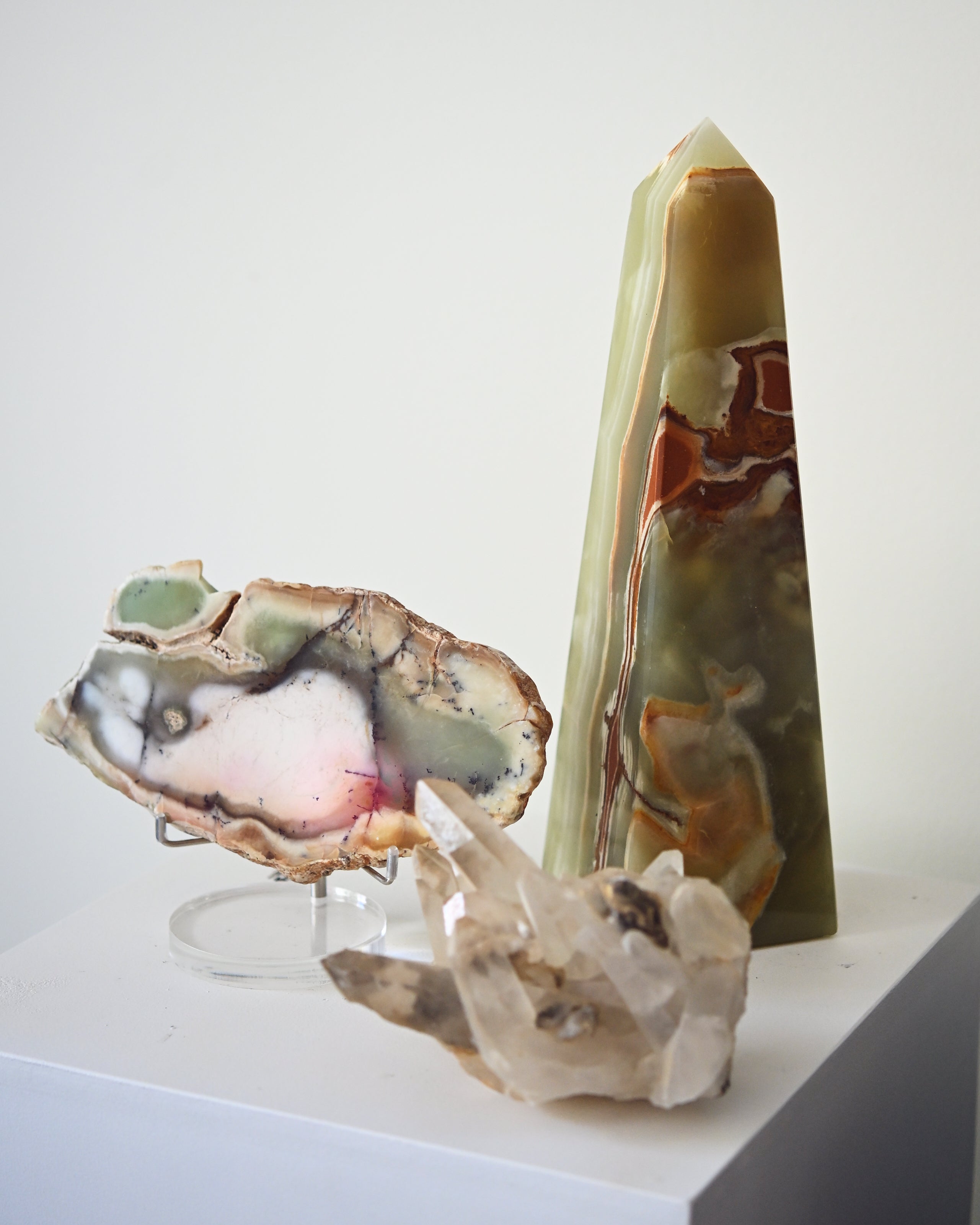 Onyx Obelisk & Quartz Cluster Bundle – Grounding, Harmony & Strength