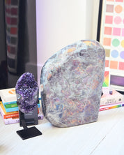 Curated crystal pair - amethyst geode and statement labradorite freeform styled together