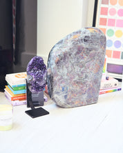 Statement labradorite freeform with amethyst geode - interior styling