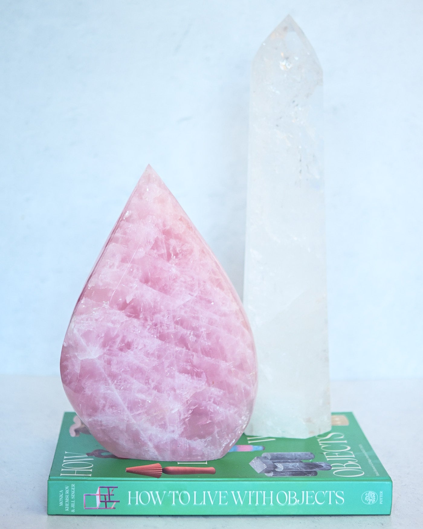 Rose quartz flame and clear quartz tower - curated bundle from Crystals.com