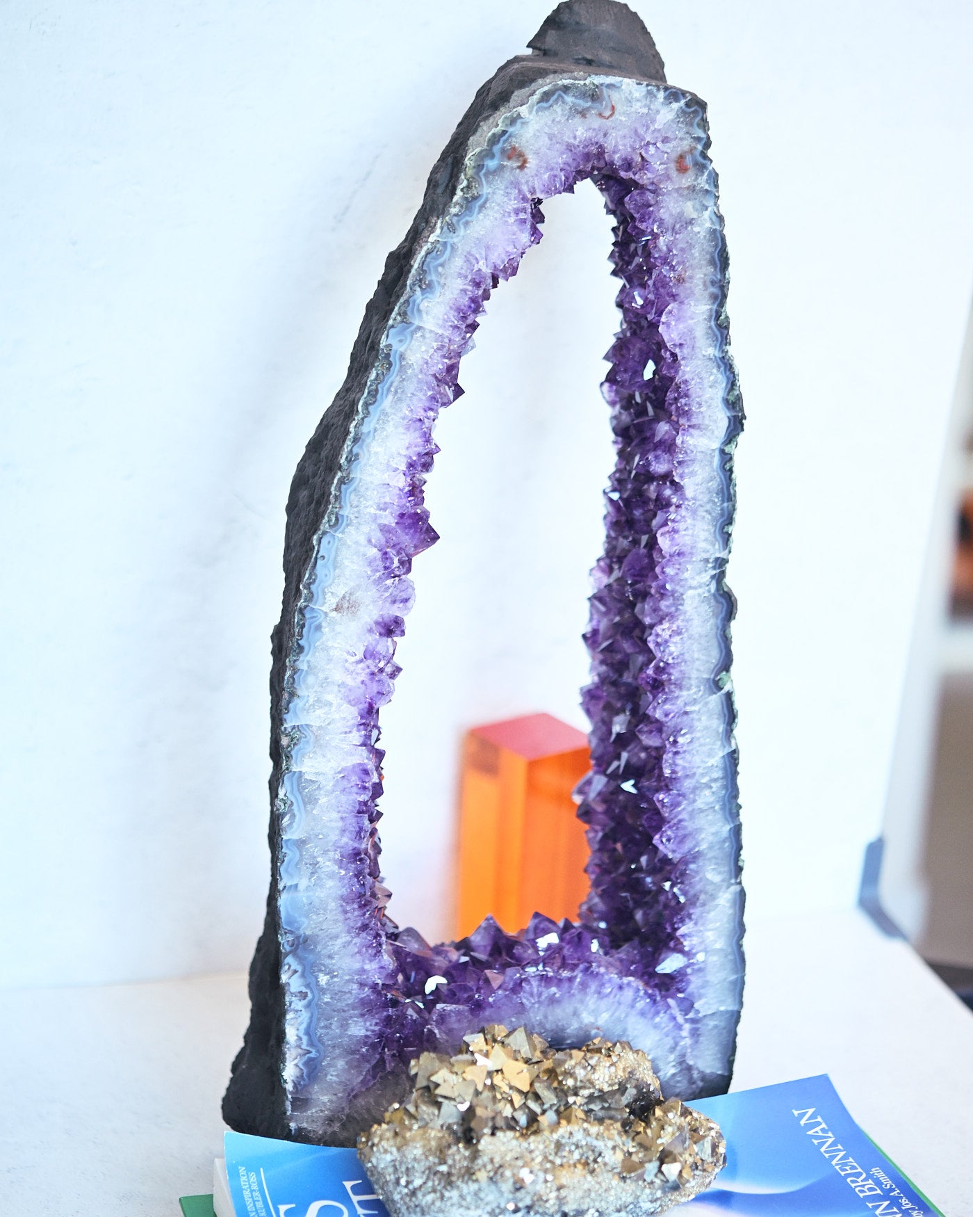 Amethyst cathedral portal with pyrite cluster detail - collector bundle from Crystals.com