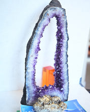 Amethyst cathedral portal with pyrite cluster detail - collector bundle from Crystals.com