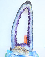 Brazilian amethyst cathedral and Peruvian pyrite cluster - curated mineral pair