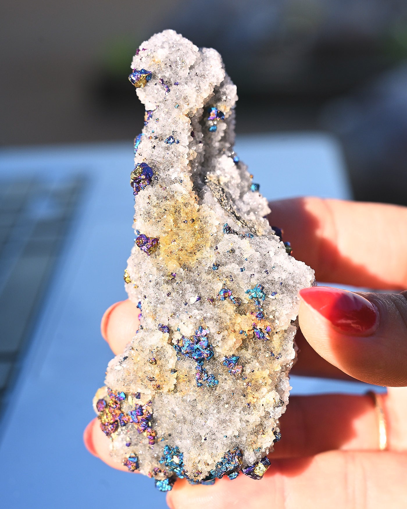 Chalcopyrite on Druzy Quartz Casteel Mine 0.23 lb
