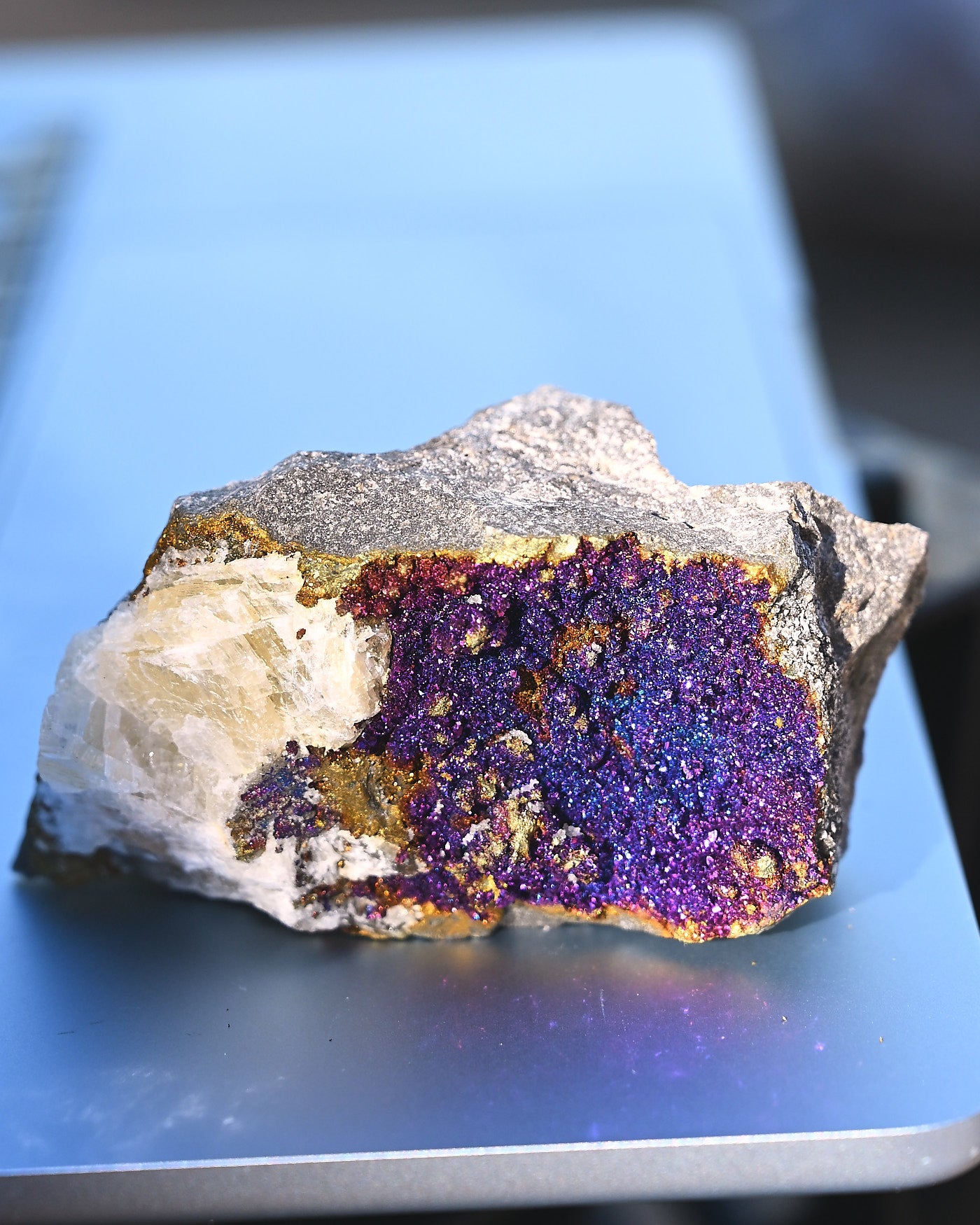Chalcopyrite on Druzy Quartz Casteel Mine 0.35 lb