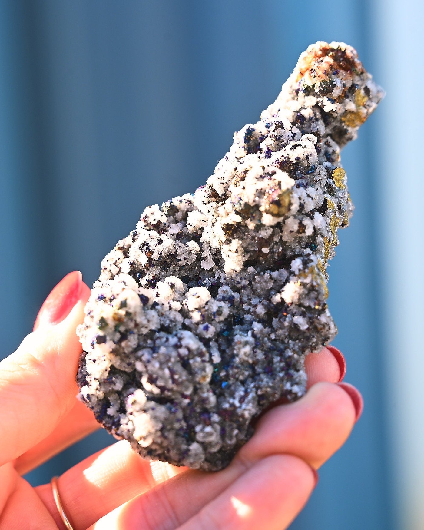 Chalcopyrite on Druzy Quartz Casteel Mine 0.355 lb