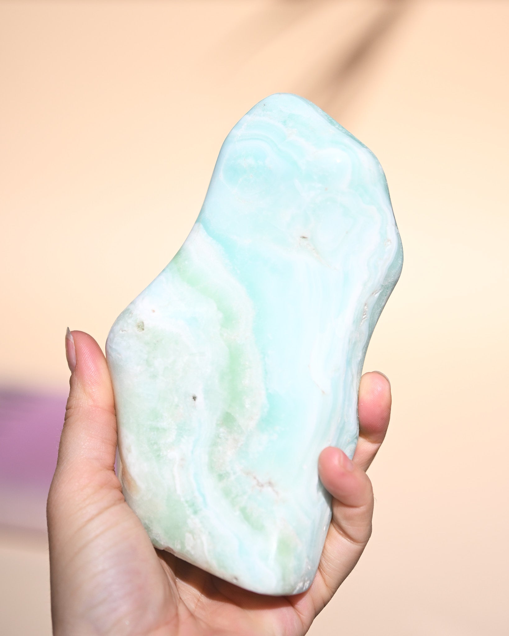 Caribbean Calcite Freeform - calcite crystal freeform sculpture in natural light