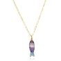 Natural Stone Fish Charm Necklace-Fluorite