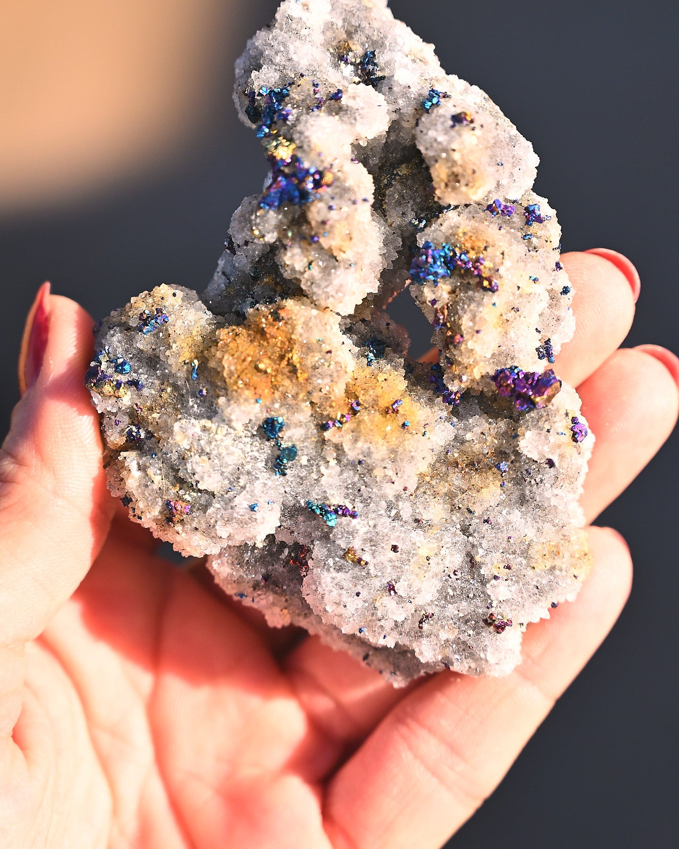 Chalcopyrite on Quartz, 0.275 lb specimen — side view