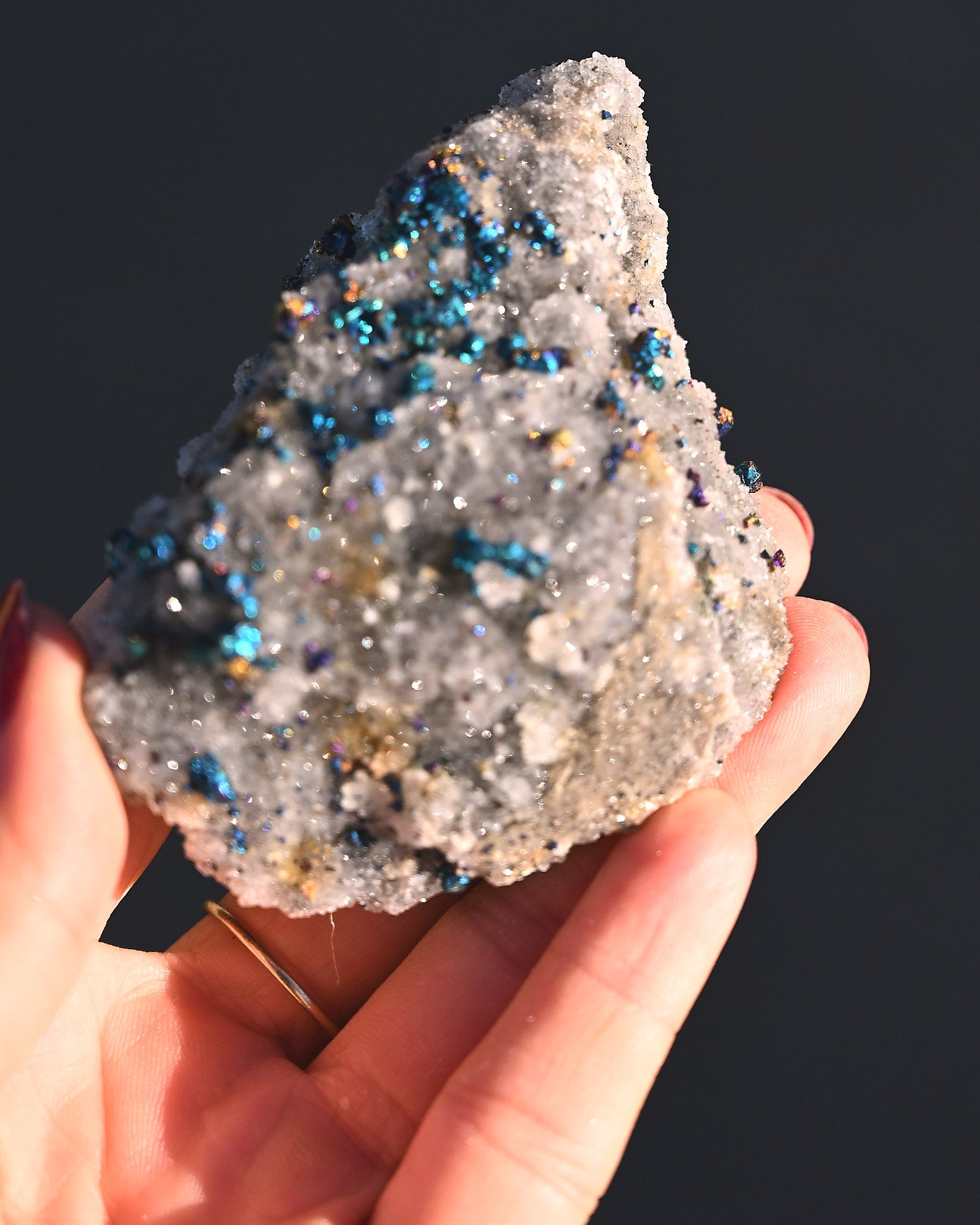 Chalcopyrite on Quartz, 0.4 lb specimen — detail