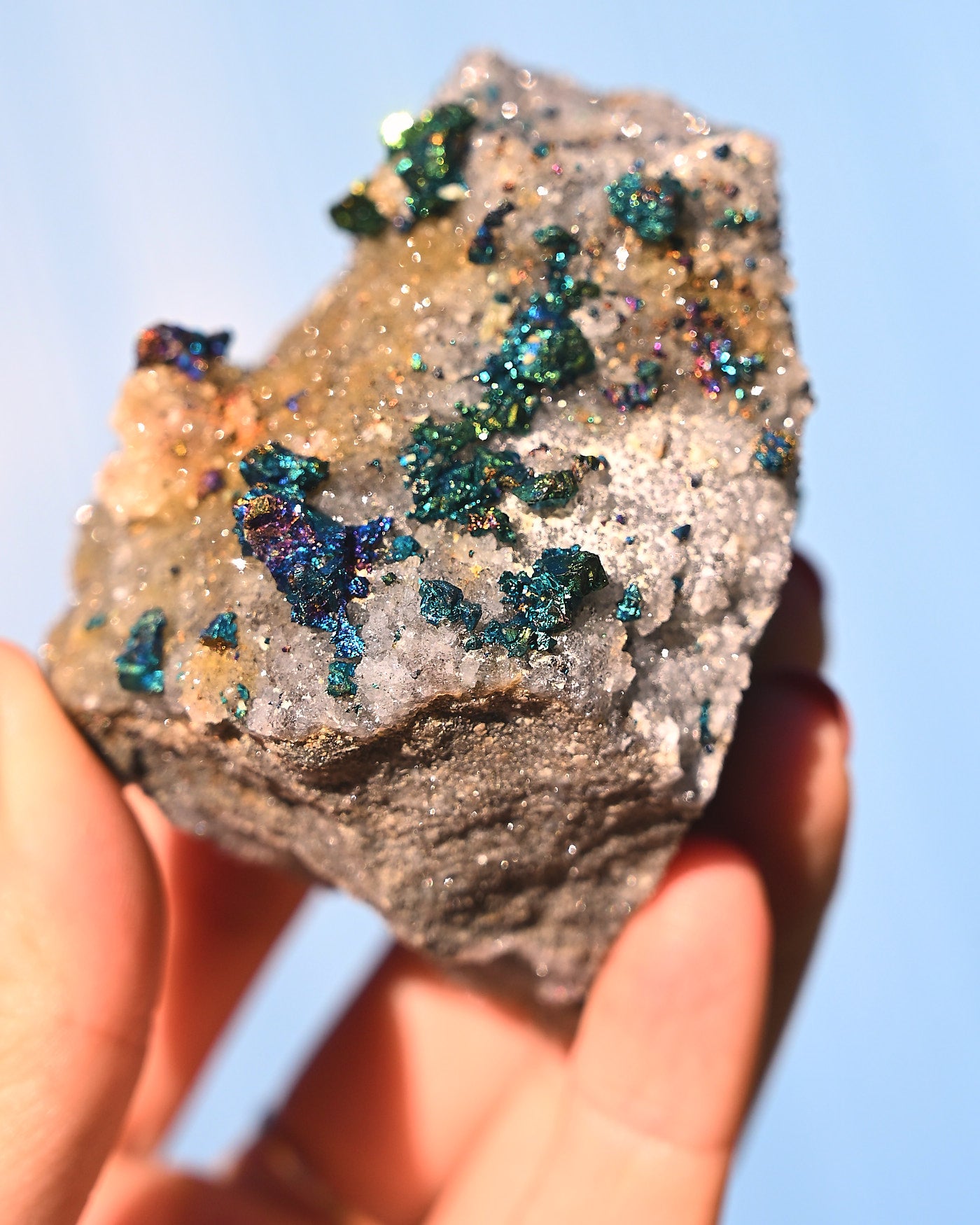 Chalcopyrite on Quartz, 0.501 lb specimen — side view