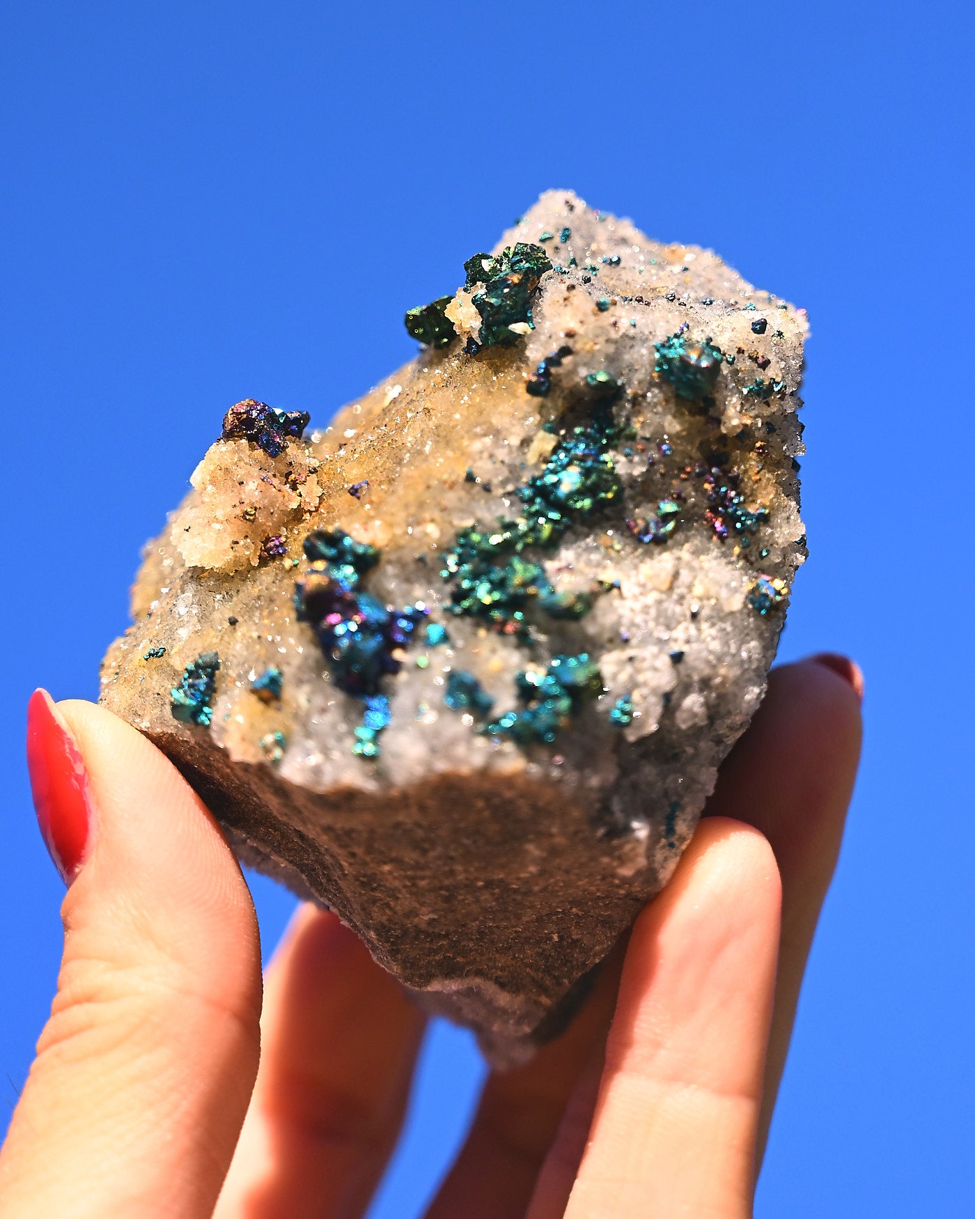 Chalcopyrite on Quartz, 0.501 lb specimen — detail