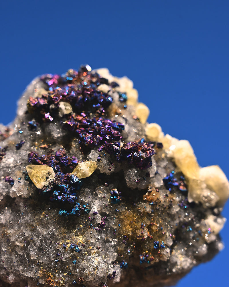 Chalcopyrite on Druzy Quartz 1.46 lb — Casteel Mine