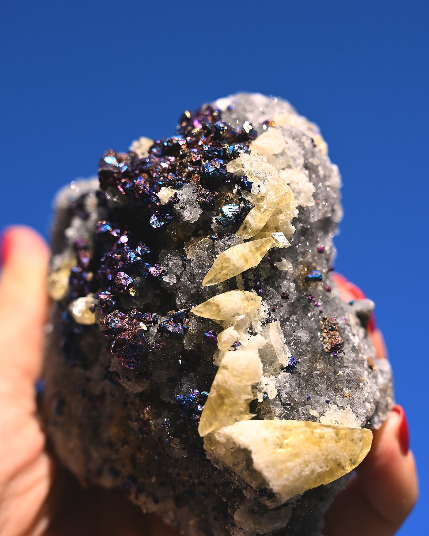 Chalcopyrite on Quartz, 1.46 lb specimen, Box C — detail