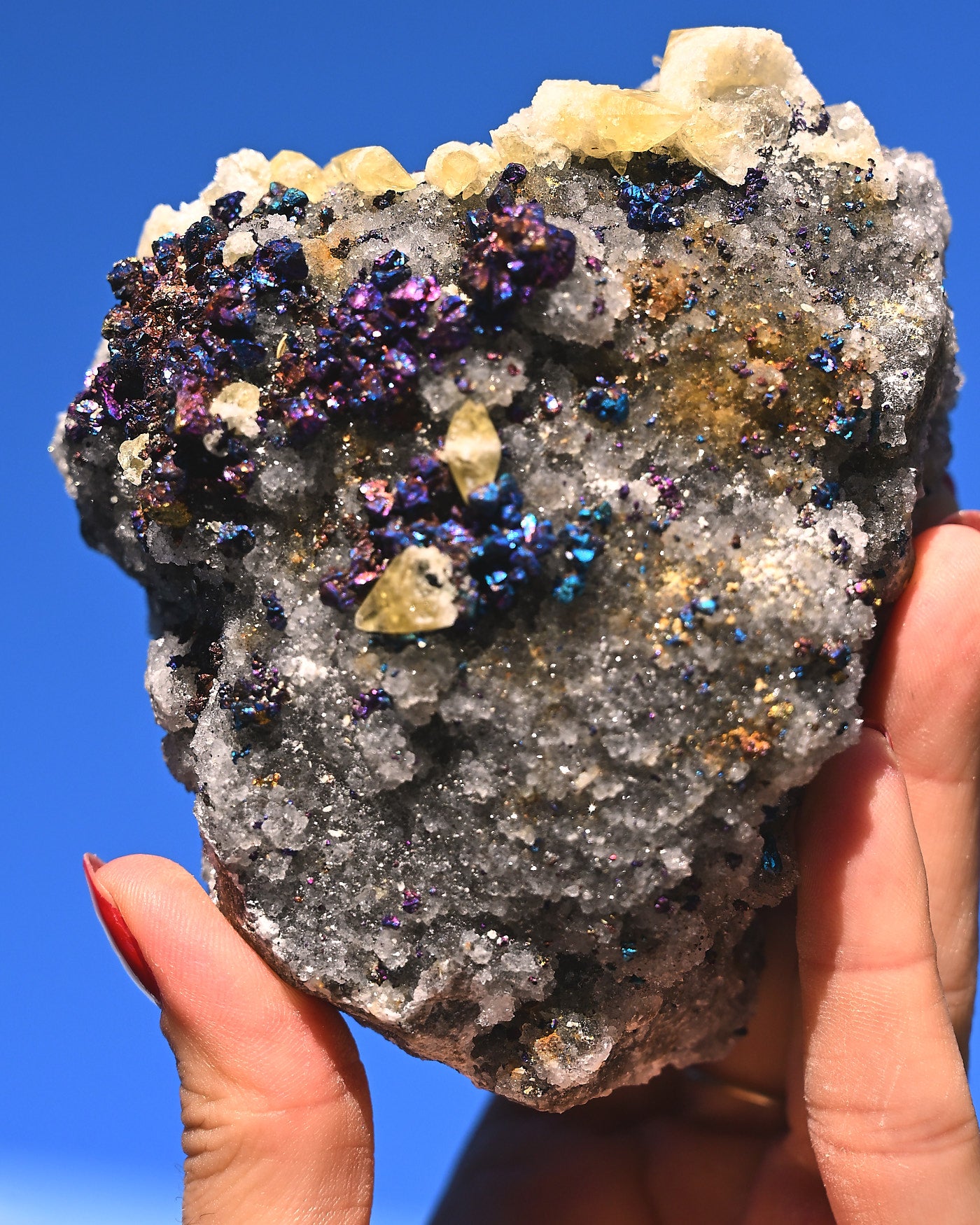 Chalcopyrite on Quartz, 1.46 lb specimen, Box C — reverse