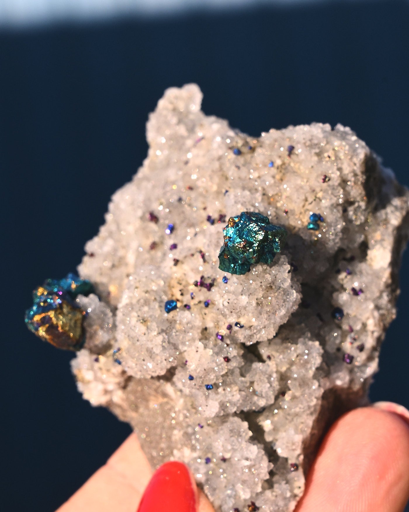 Chalcopyrite on Quartz, 0.17 lb specimen — side view