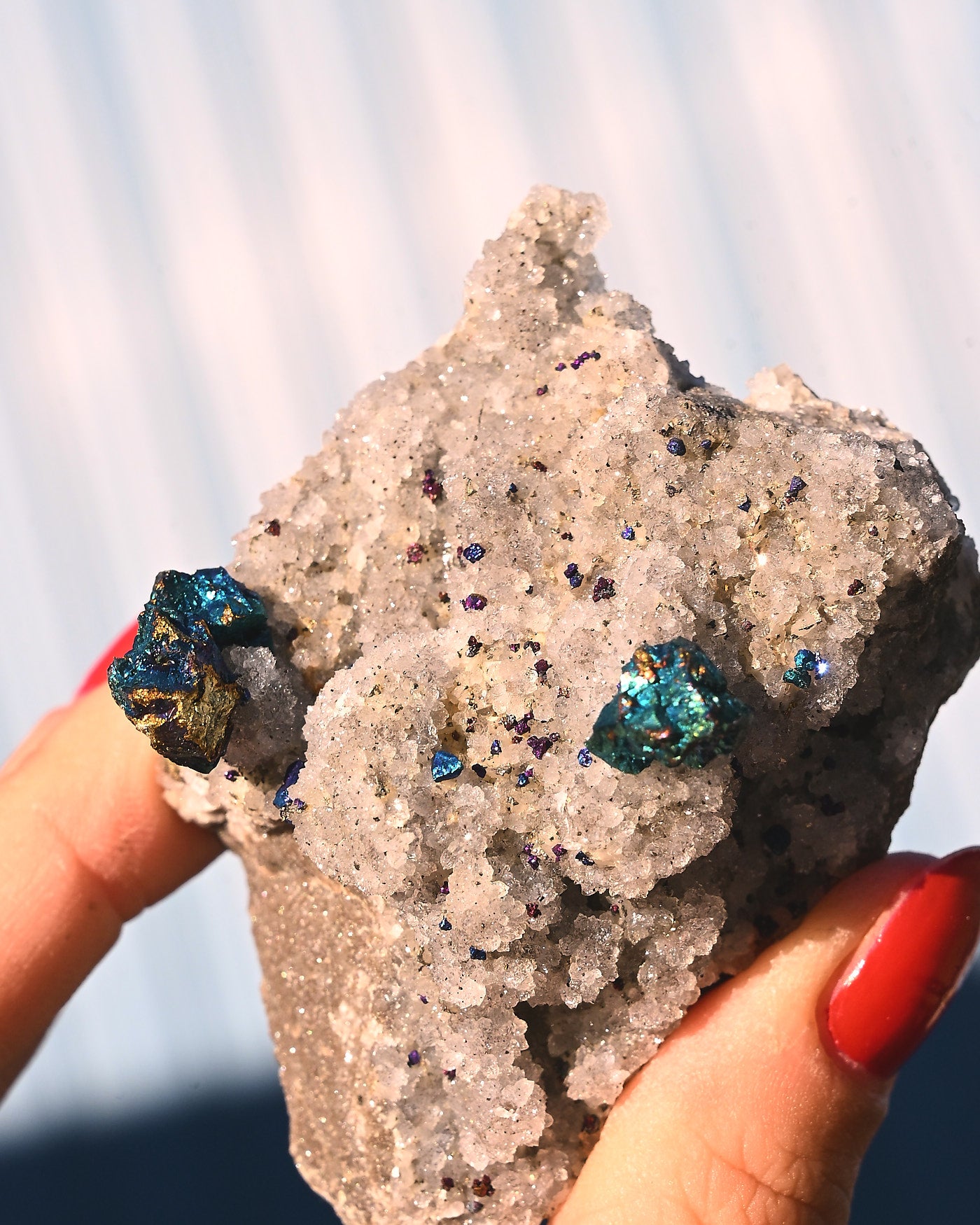 Chalcopyrite on Quartz, 0.17 lb specimen — detail