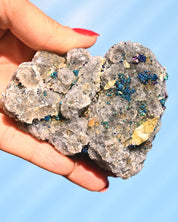 Chalcopyrite on Quartz, 0.515 lb specimen — side view