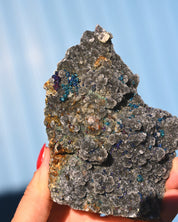 Chalcopyrite on Quartz, 0.815 lb specimen — side view