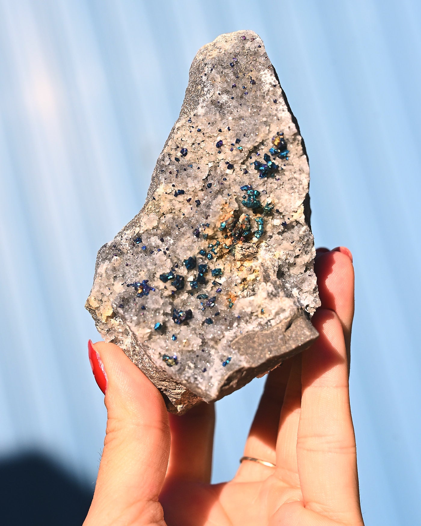 Chalcopyrite on Quartz, 1.01 lb specimen