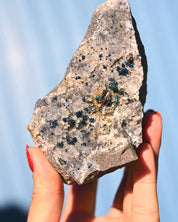 Chalcopyrite on Quartz, 1.01 lb specimen — side view