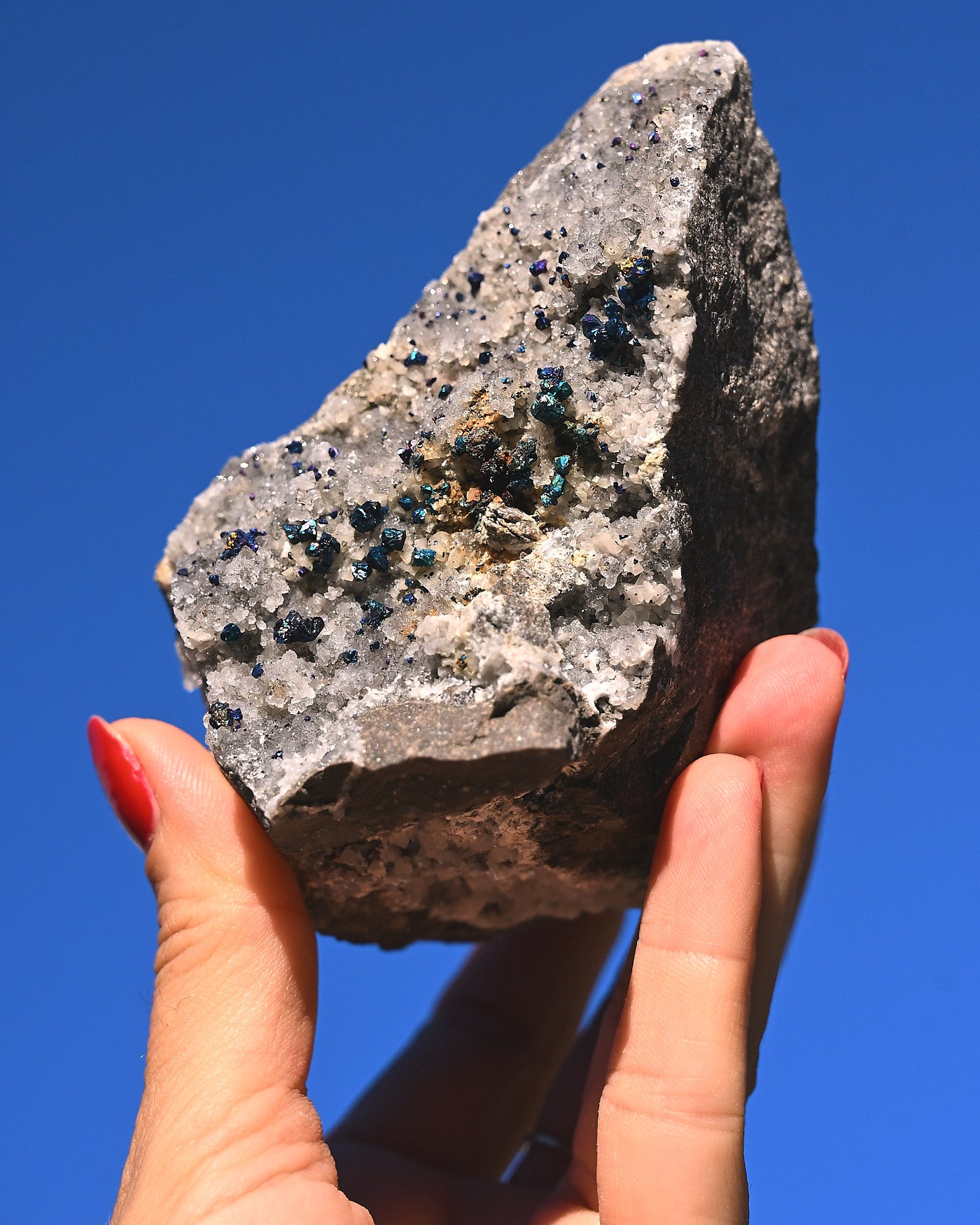 Chalcopyrite on Quartz, 1.01 lb specimen — detail