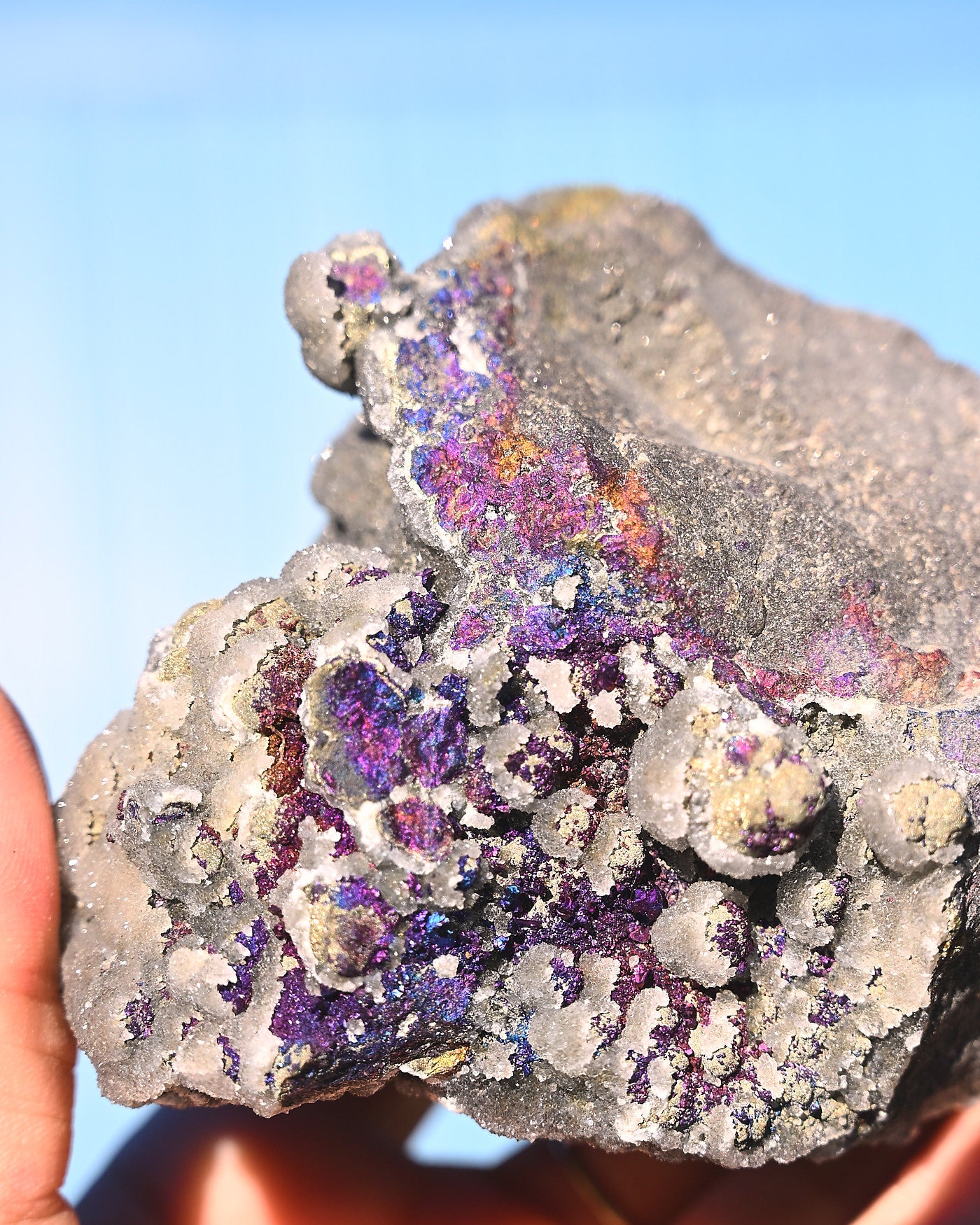 Chalcopyrite on Quartz, 1.155 lb specimen — side view