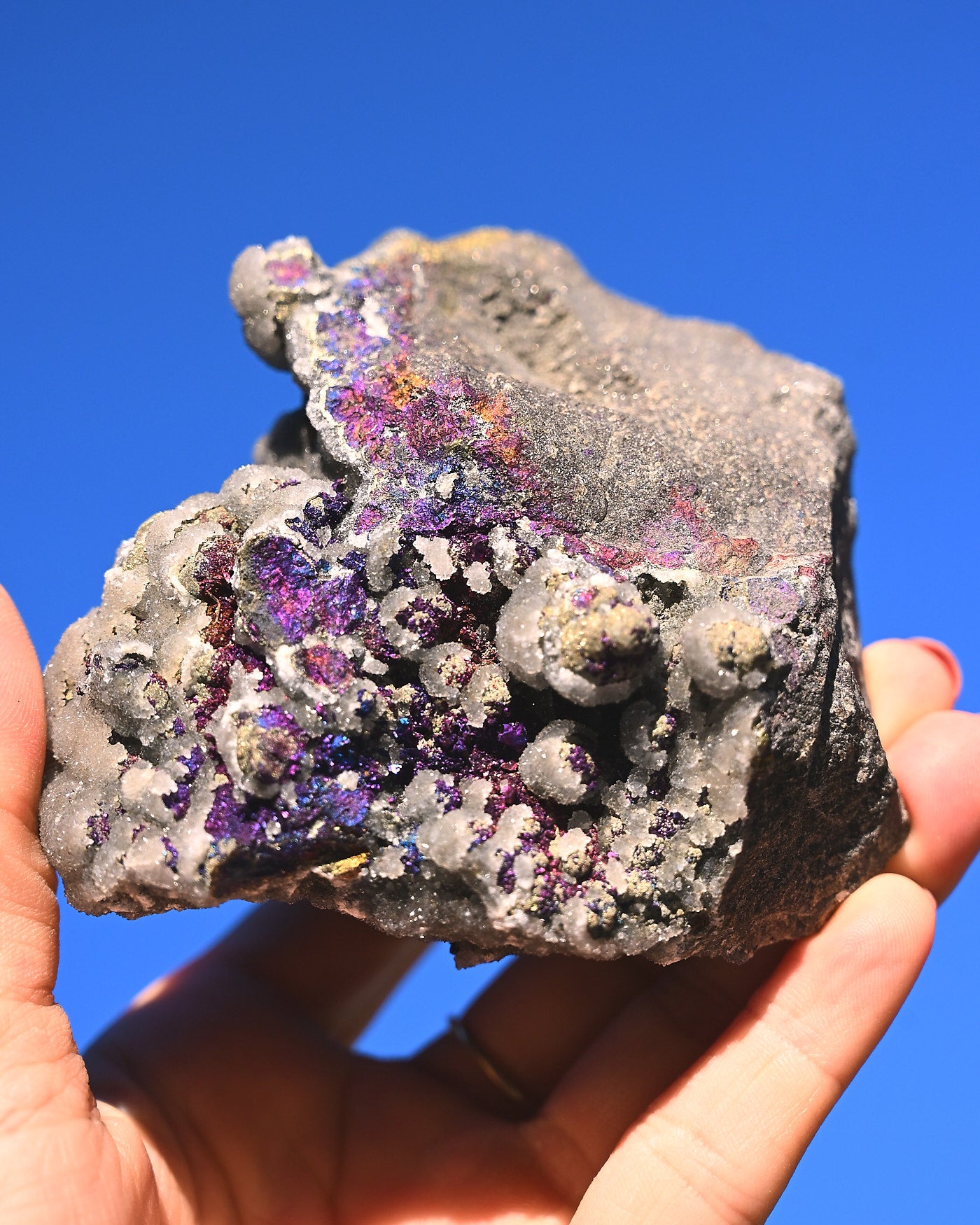 Chalcopyrite on Quartz, 1.155 lb specimen — detail