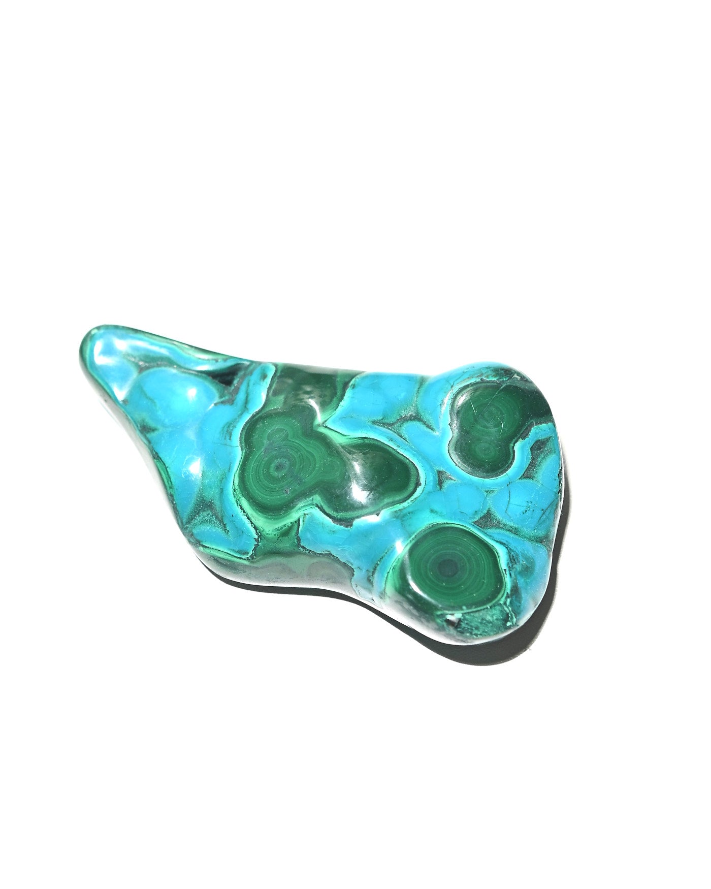 Chrysocolla Malachite freeform top view with malachite eyes