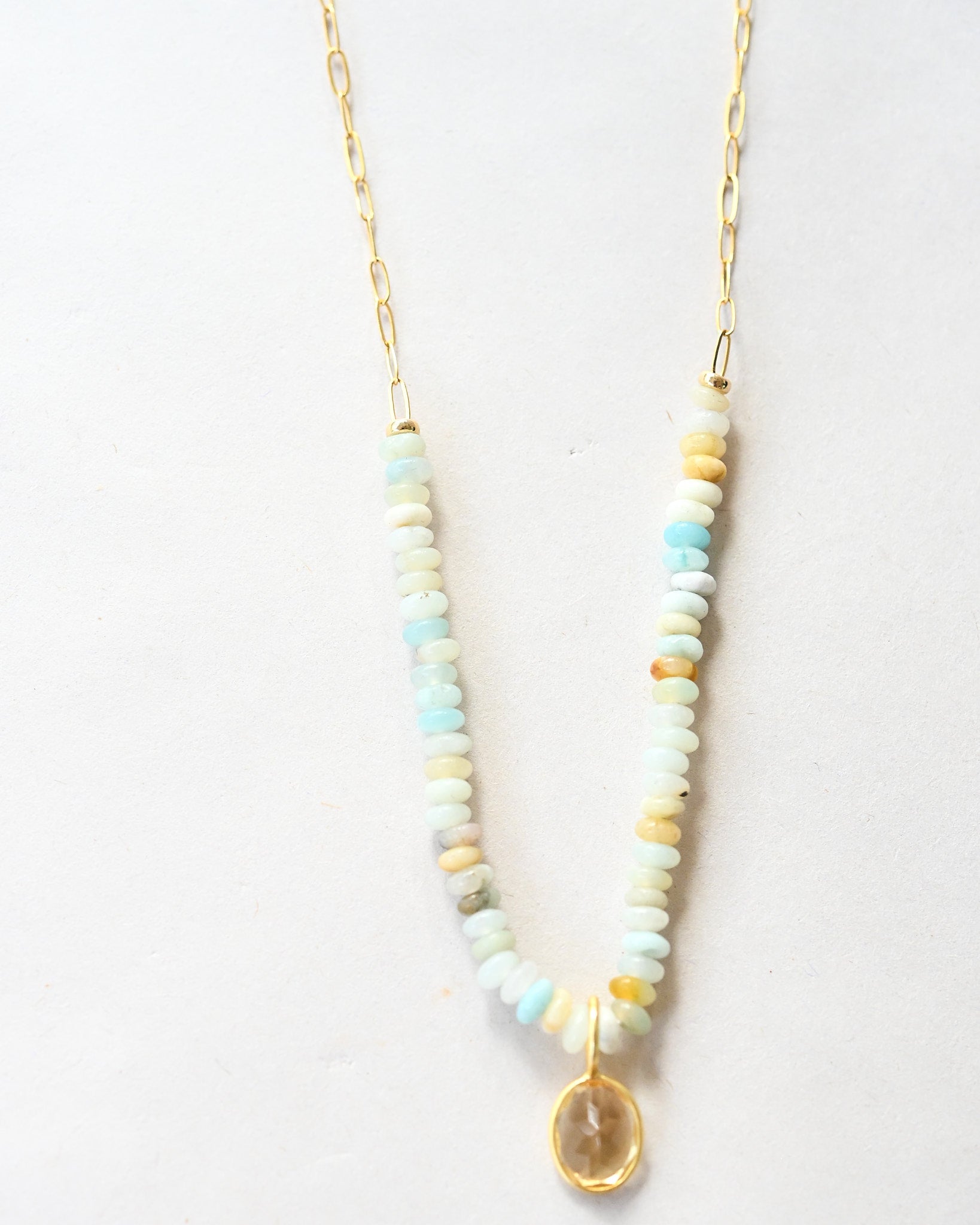 Citrine & Amazonite Paperclip Necklace