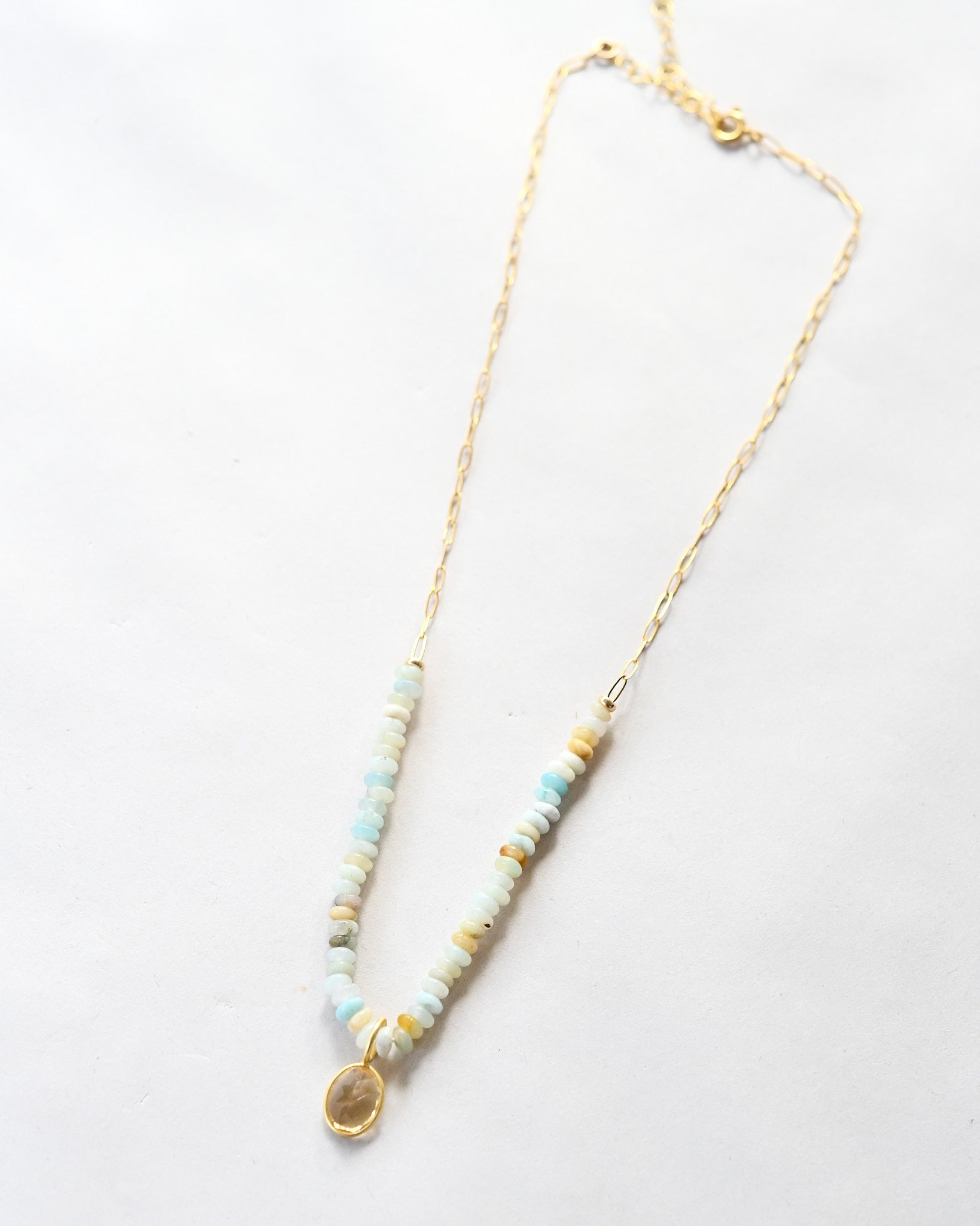 Citrine & Amazonite Paperclip Necklace
