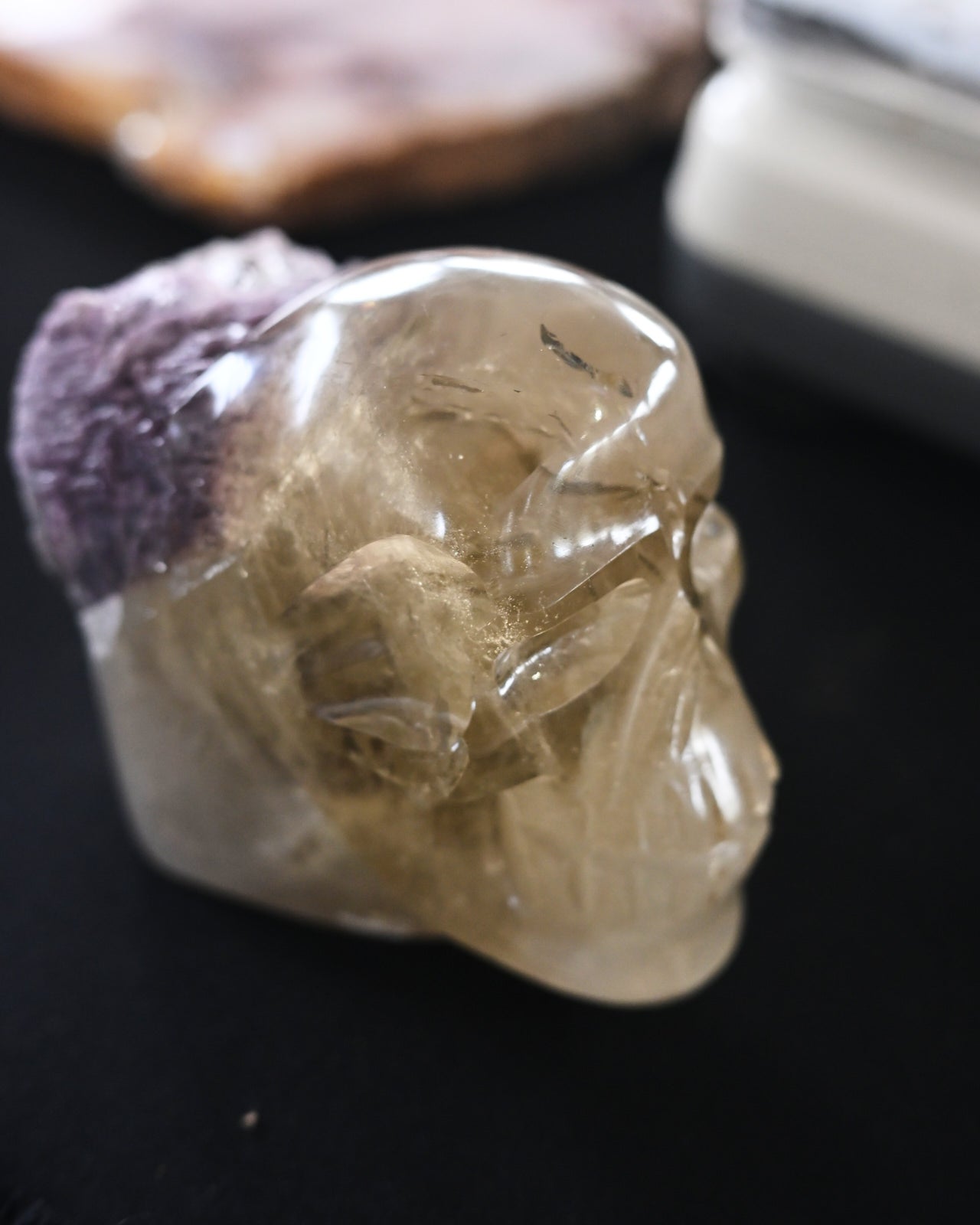 Citrine & Lepidolite Skull Carving, Brazil (1.4kg)