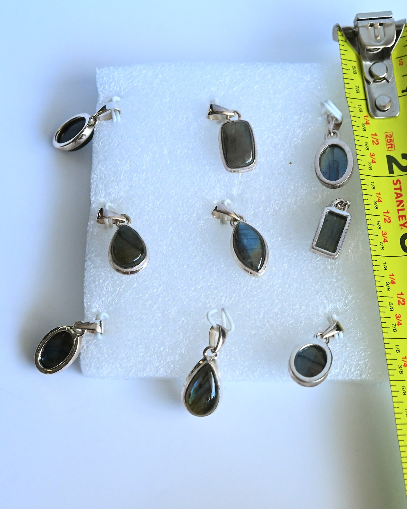 Labradorite pendants — assorted shapes in sterling silver