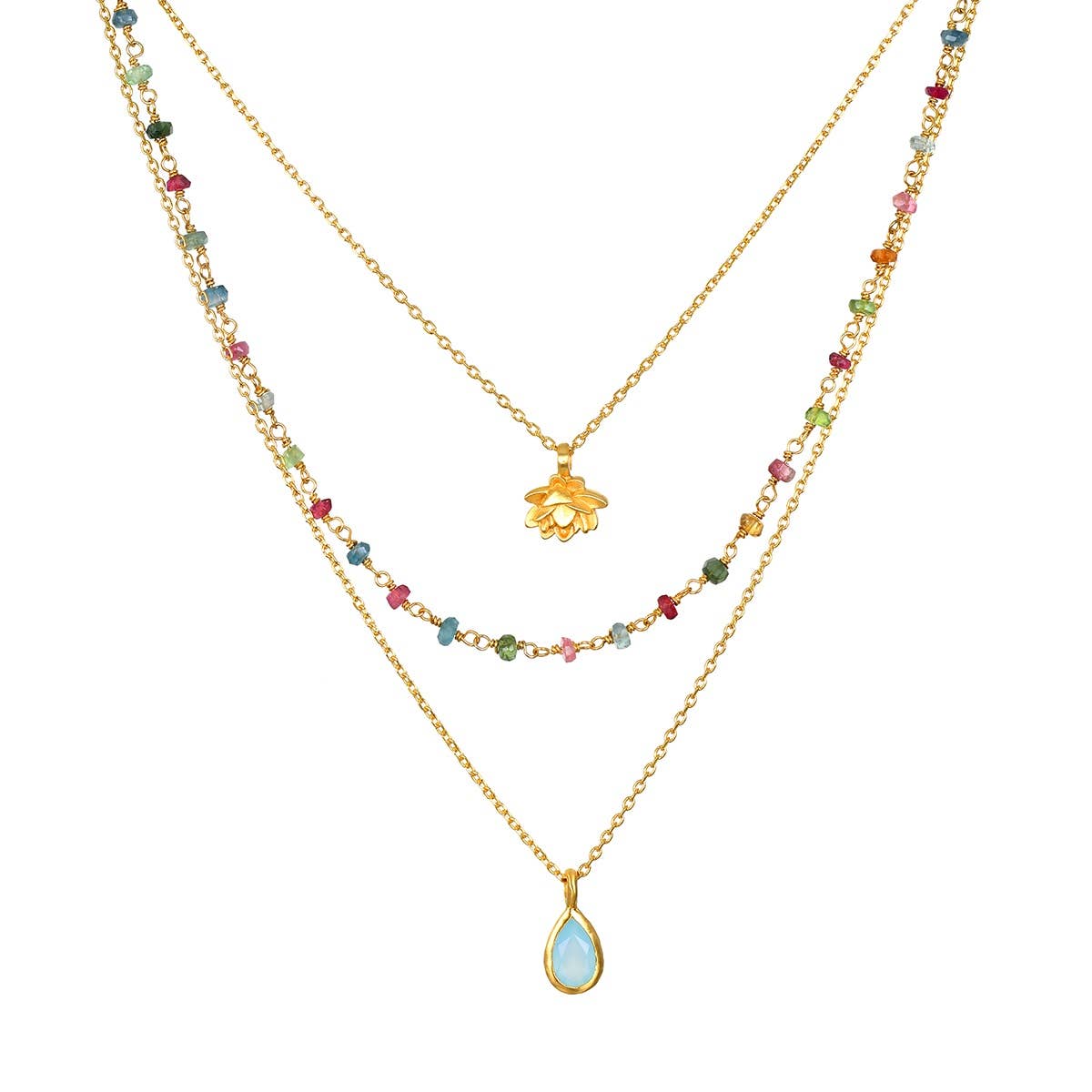 Tourmaline Triple Stone Necklace 18kt Gold - Crystals.com