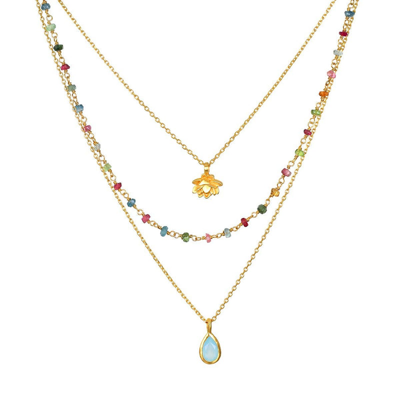 Tourmaline Triple Stone Necklace — 18kt Gold 20