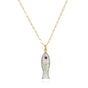 Natural Stone Fish Charm Necklace-Prehnite