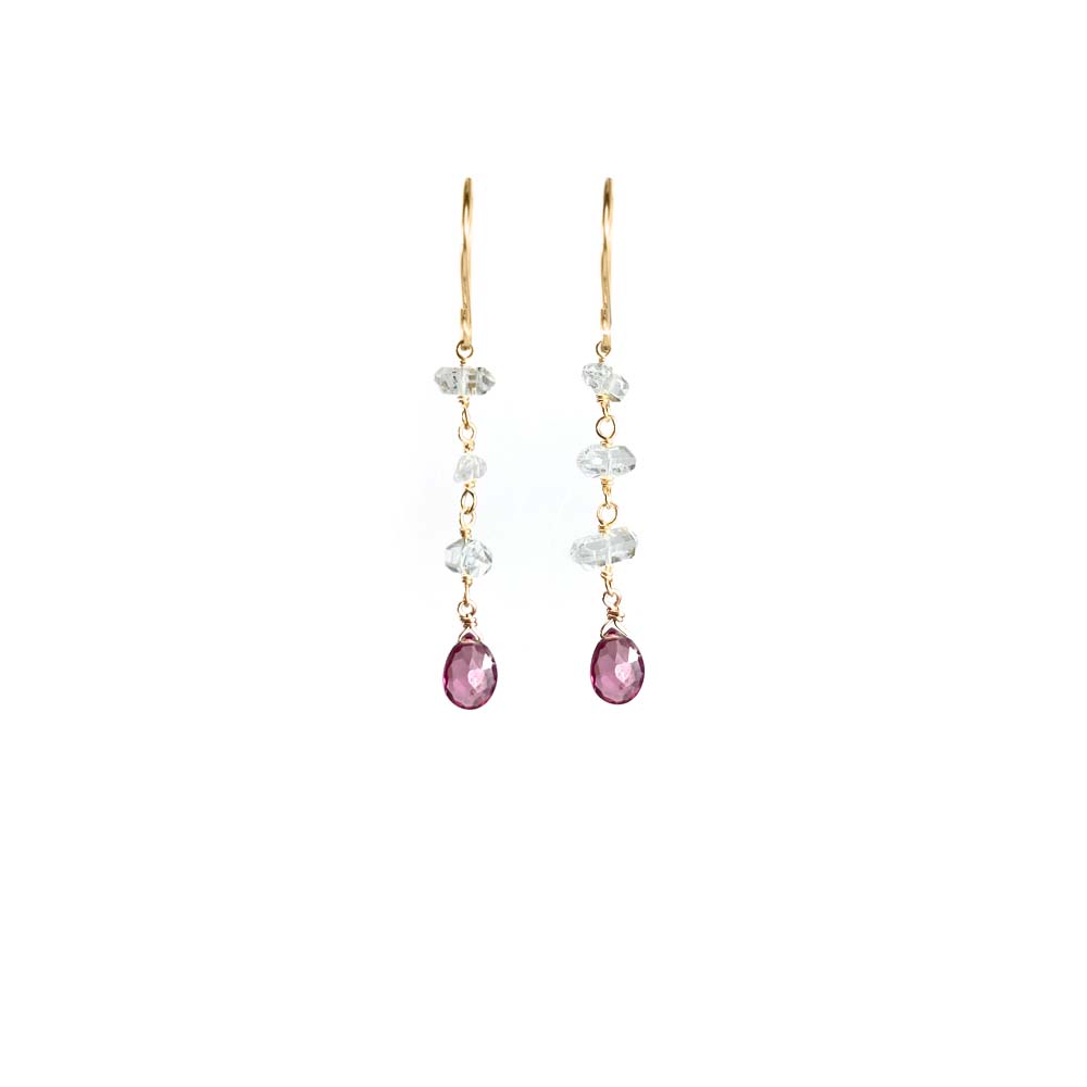 Herkimer Diamond Pink Topaz Drop Earrings Gold Vermeil - Crystals.com