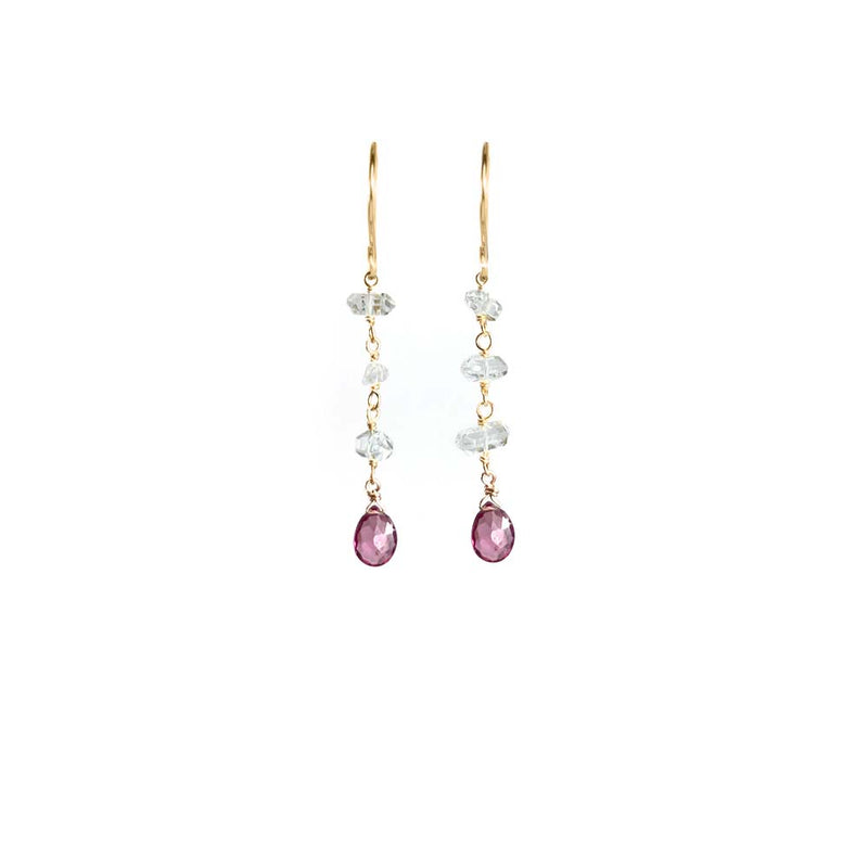 Herkimer Diamond & Pink Topaz Drop Earrings — 18k Gold Vermeil