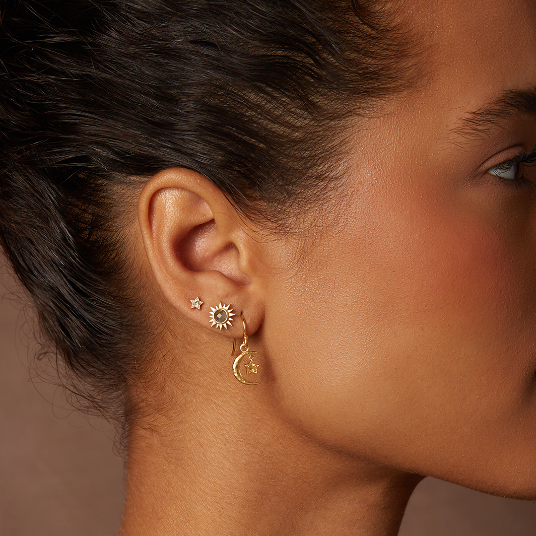 Labradorite Sunburst Stud Earrings 18kt Gold - Image 2 - Crystals.com