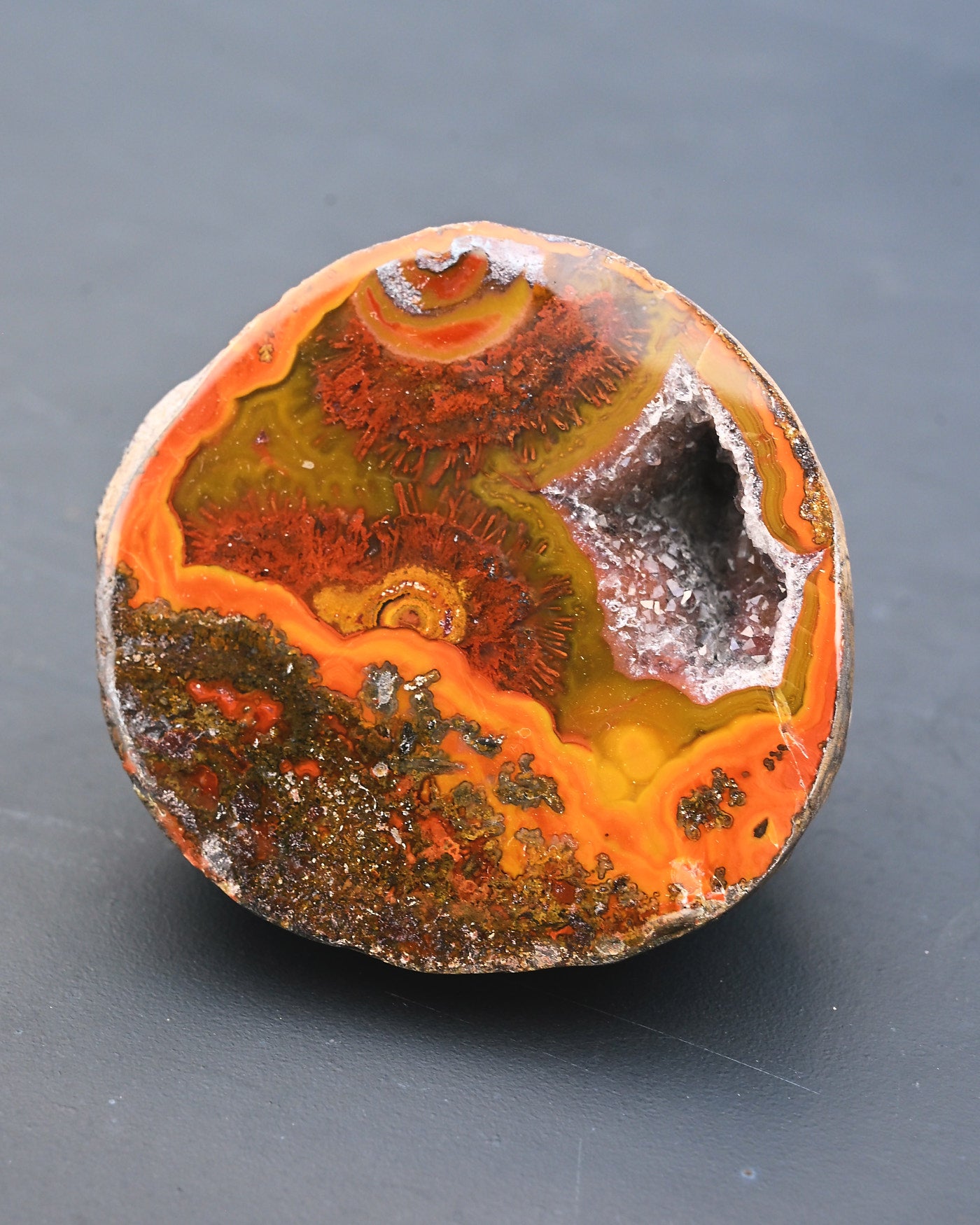 Fighting Blood Agate Geode with Dendrites 0.58 lb - amethyst druzy cavity