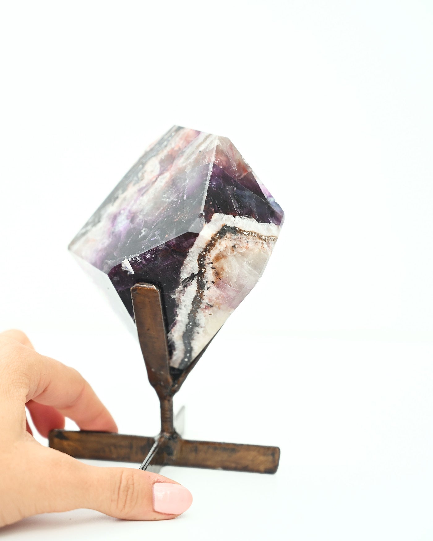 Banded Purple Fluorite on Stand 580g