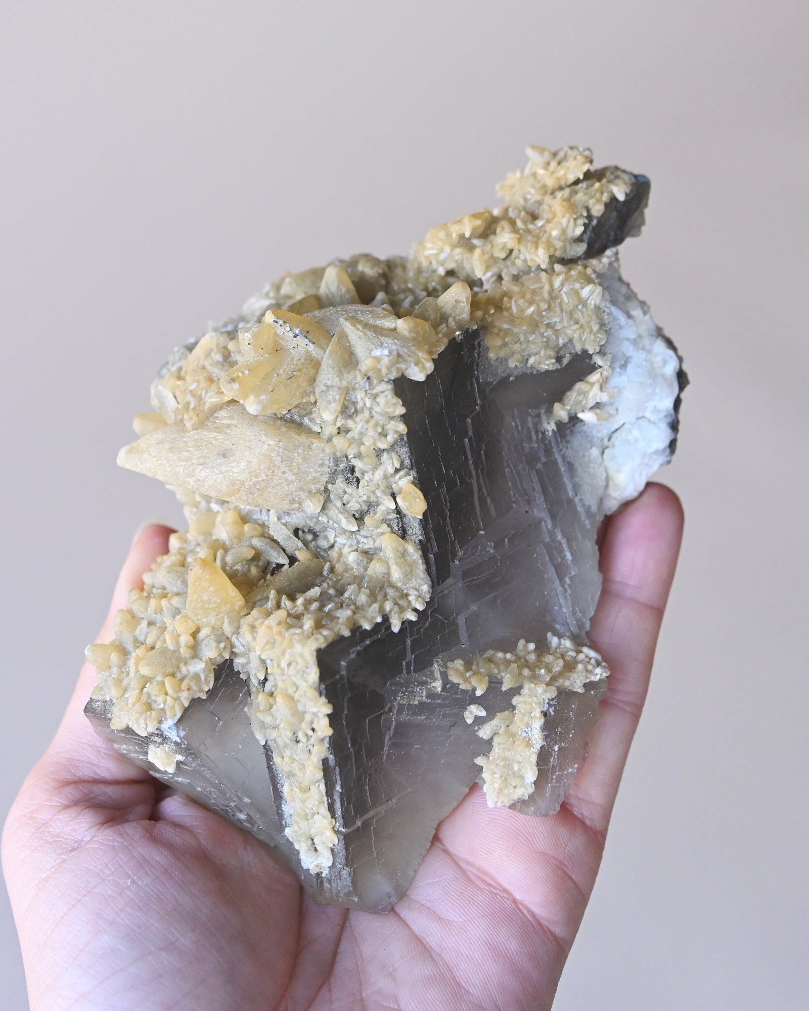 Fluorite with Calcite — Afghanistan — 380g - rainbow fluorite crystal close up detail
