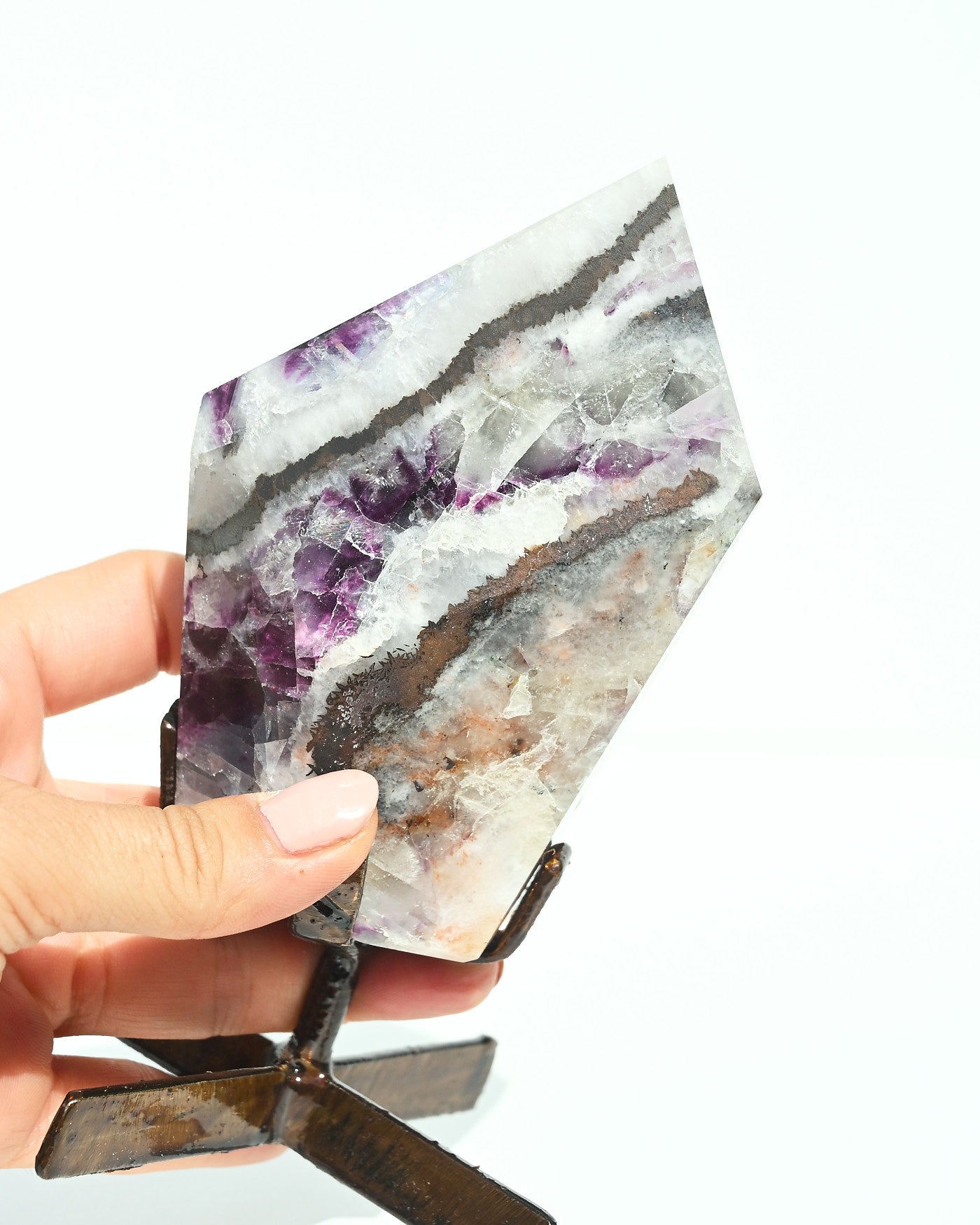 Banded Purple Fluorite on Stand 400g