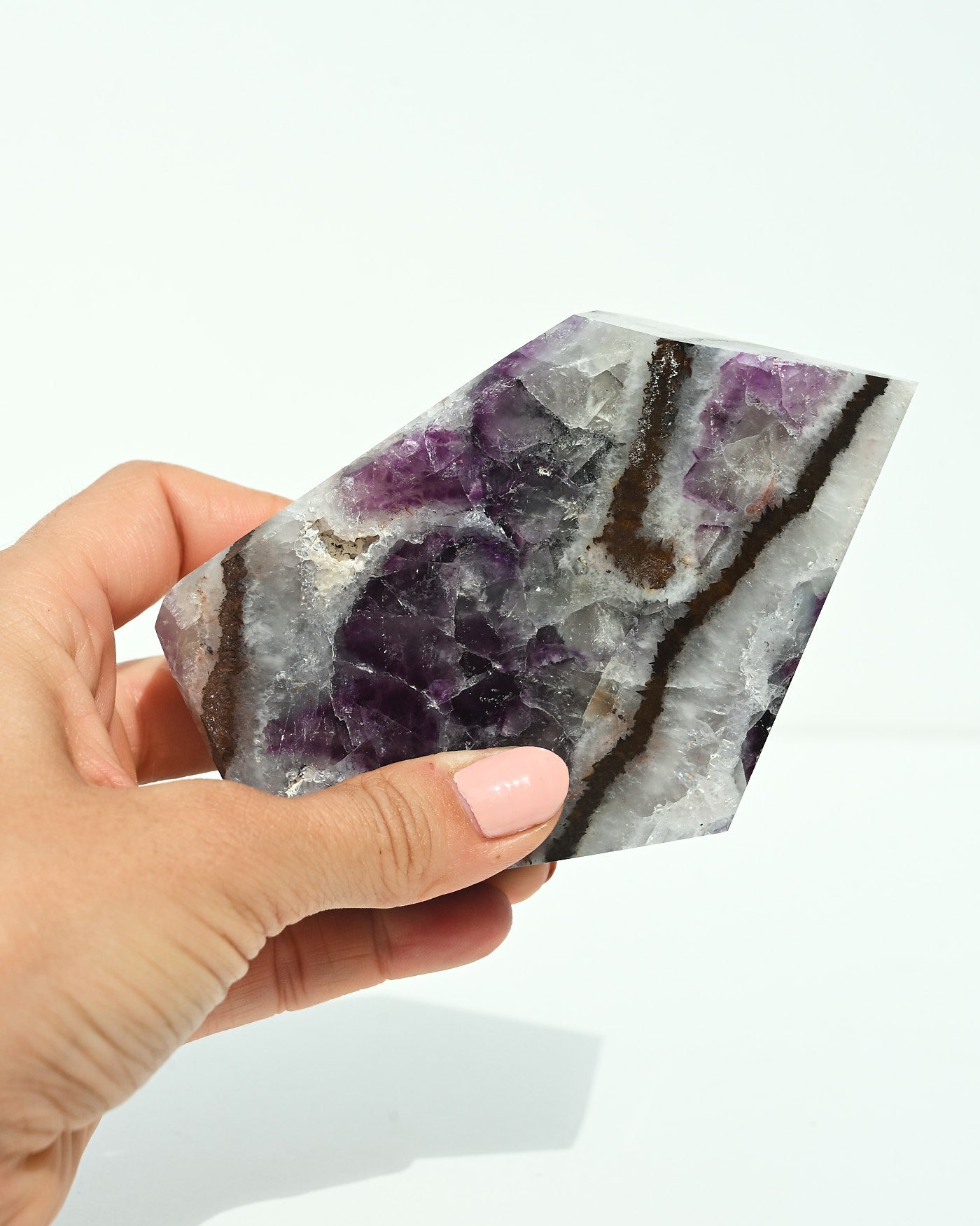 Banded Purple Fluorite on Stand 400g